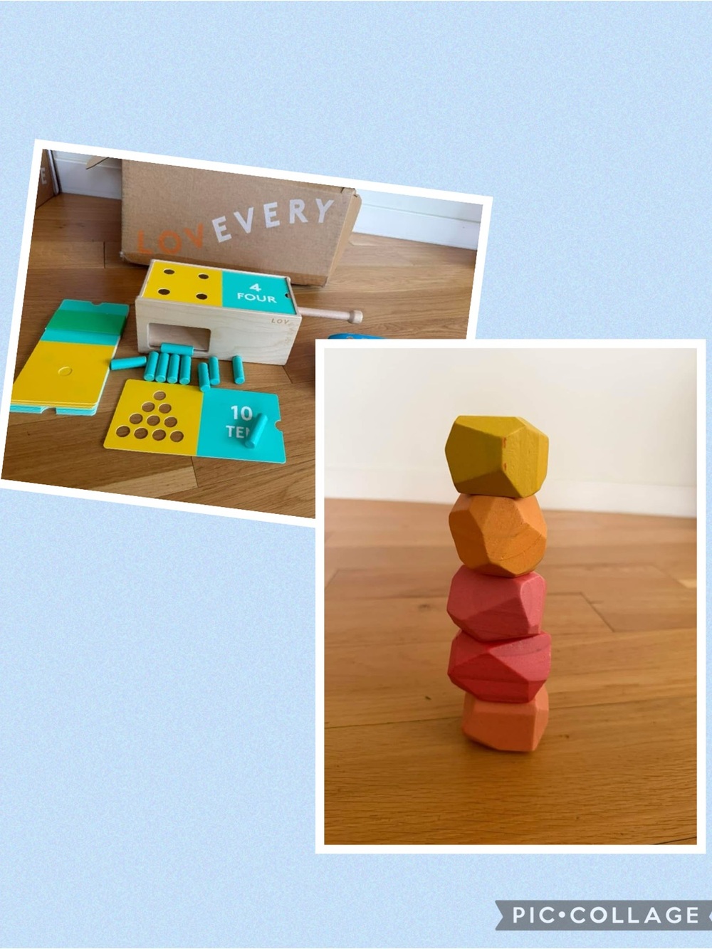 LOVEVERY Wooden Counting Peg Box — Teal & Yellow Learning Set